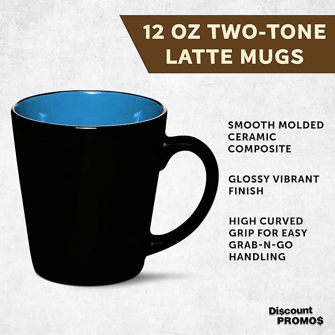 DISCOUNT PROMOS Ceramic Coffee Latte Mugs 12 oz. Set of 10, Bulk Pack - Perfect for Coffee, Tea, Espresso, Hot Cocoa, Other Beverages - Blue