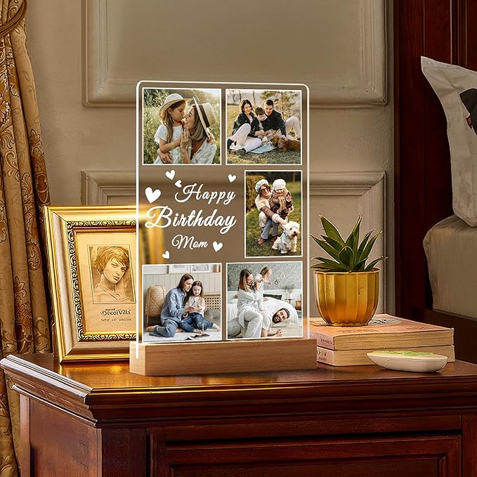 Personalized Birthday Gifts for Mom from Daughter Son, Custom Collage Picture Frames with Photo, Customized Photo Frame with Night Light, Personalized Christmas Photo Gifts for Mom Baby Kids Family