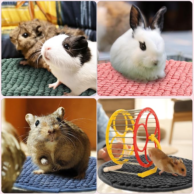 Amylove 4 Pcs Guinea Pig Cage Liner 12 Inch Round Washable Chenille Pee Pads Pet Dog Cat Bedding Training Mat Reusable for Small Animals Puppy Bunny Hamster Chinchilla