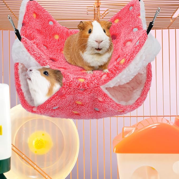 BOAO 2 Pcs Guinea Pig Rat Hammock for Pet, Mint Green, Pink, Heart Pattern | Ferret Hamster Hanging Hammock, Guinea Pigs Accessories, for Small Animals Chinchilla Parrot Sugar Glider Ferret Squirrel