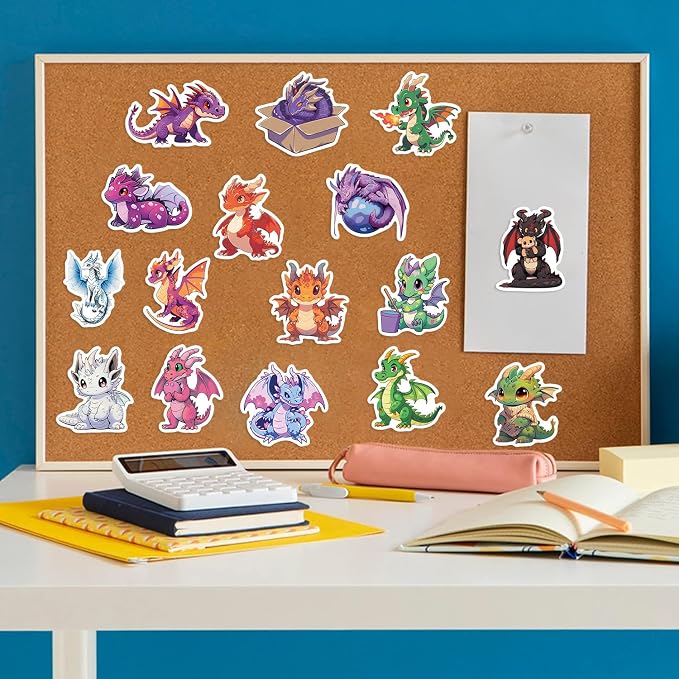 50Pcs Dragon Sticker, Cute Stickers for Kids Teens Adults, Vinyl Cartoon Animals Decals Kawaii Sticker for Decor Water Bottles Laptops Guitar Scrapbook (Dragon)
