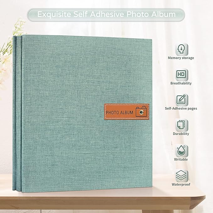 Popotop Large Photo Album Self Adhesive 4x6 5x7 8x10 Scrapbook Album DIY Picture Book,Gifts for Mom,Family Baby and Wedding,with Metal Pen and Plastic Board