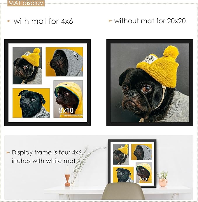 20x20 Collage Picture Frame 8x10 Picture Frame Collage Displays Four 8x10 inch Photos Available Horizontal Wall Mounting Display and Vertical Black