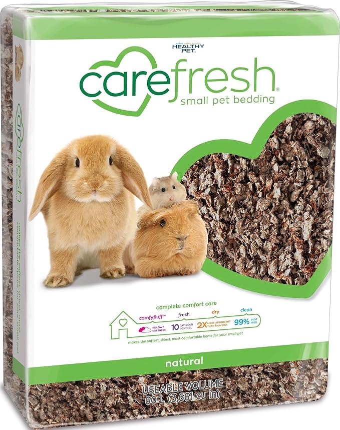 Carefresh Natural Paper Small Pet Bedding, Odor Control 60L | 2X more absorbent, 99% dust free, odor control, Biodegradable and compostable, For hamsters, rabbits and guinea pigs