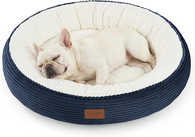 Love's cabin Round Donut Cat and Dog Cushion Bed, 30in Pet Bed for Medium or Large Dogs, Anti-Slip & Water-Resistant Bottom, Soft Durable Fabric Pet Beds, Washable Calming Cat Bed, Navy Blue