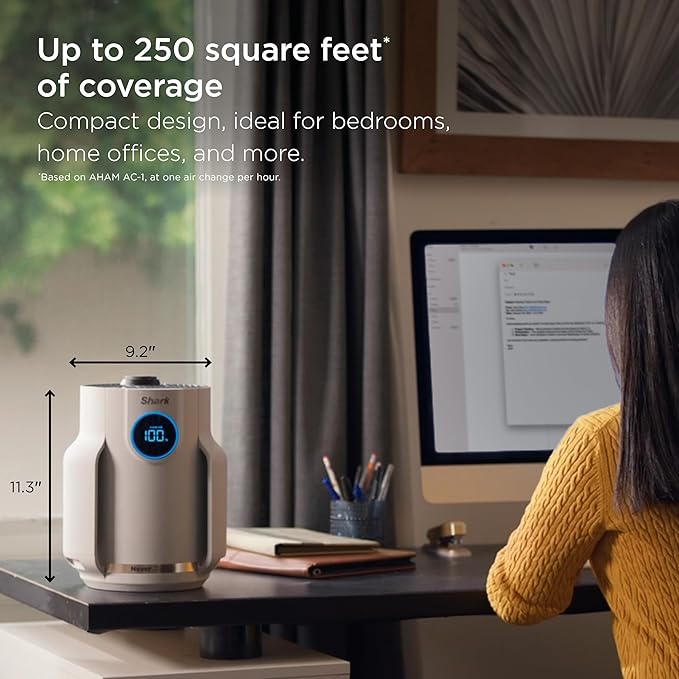 Shark Air Purifier for Home, NeverChange Compact Pro, for Bedroom, Nursery, Home Office, Dorm, HEPA-Exceeding Filter, Captures Pollutants, Pet Dander, Dust, Odor, Smoke, and More, HP072WH, 2025, White