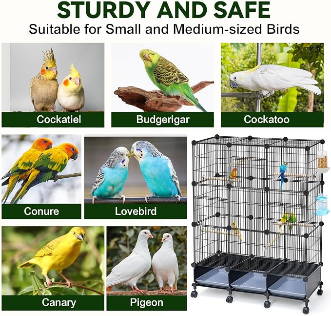 VISCOO Encrypted MetalBird Cage (46" x 36" x 12") for Parrot Parakeets | Bird Cages with Wooden Perches,Slide-Out Tray, Water Bottle & Feeder, for Parrot,Parakeets,Cockatiel,Small Mid-Sized Birds