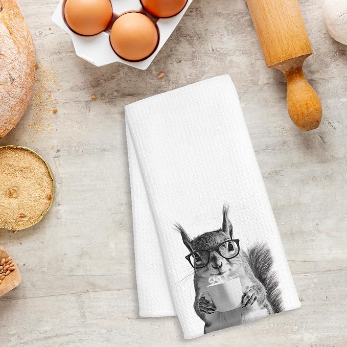 Funny Squirrel Coffee Kitchen Towels, Gifts for Squirrel Lovers, Animal Lover Gifts Decorative Dish Hand Tea Towels for Kitchen Coffee Bar Decor, 16x24 Inch