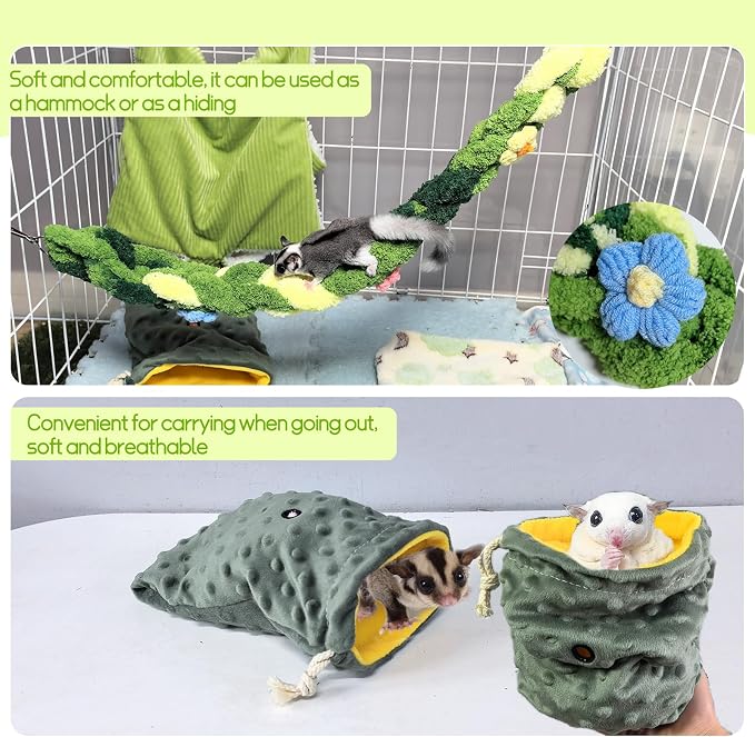 Hamiledyi Ferret Hammock 5 Pack Sugar Glider Climbing Ropes Toys Rat Hanging Tunnel Hammock Swing Squirrel Hideout Bed Cage Accessories for Hamster Mouse Small Animals