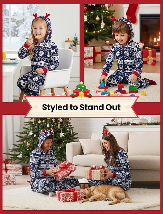 PATPAT Matching Family Christmas Onesie Pajamas – Holiday Hooded Jumpsuit Sleepwear PJs Couples Xmas Loungewear with Socks