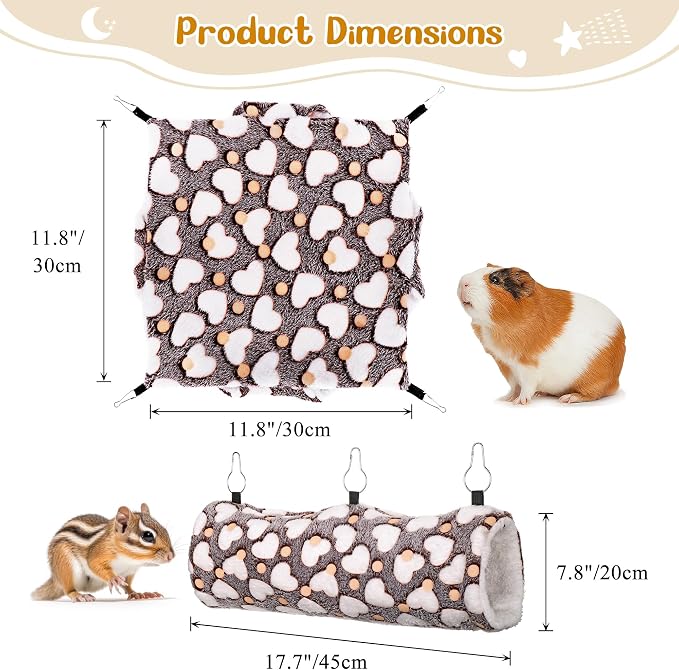 Noctilucent Luminous Brown Guinea Pig Rat Hammock Bunkbed Hanging Tunnel | Mogoko Hanging Soft Bed Mat for Ferret Hedgehog Squirrel Hideout Cage Accessories (Tunnel and Bunkbed Hammock)