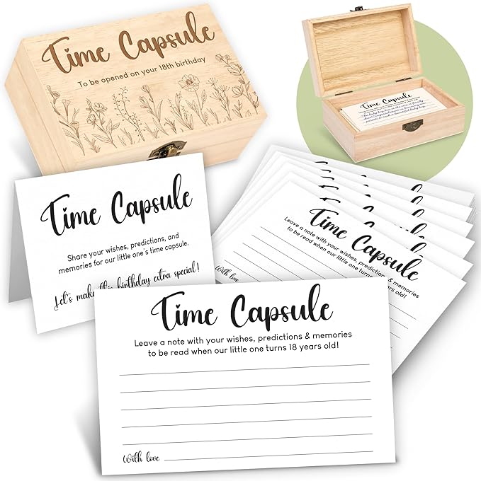 Time Capsule Box 1st Birthday - Baby Time Capsule For First Birthday Party Games, 1st Birthday Party Activities For Guests, Time Capsule Cards 1st Birthday Keepsake Gifts For Babies Girl