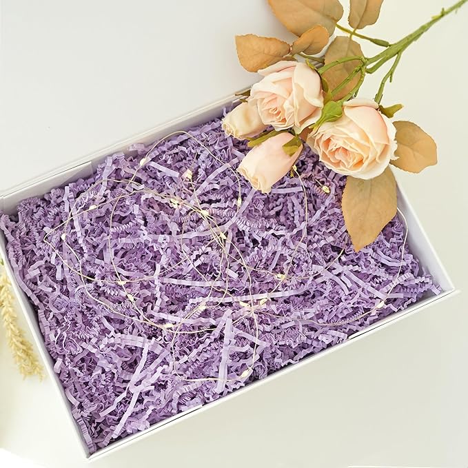 Bobobag - 1LB Crinkle Cut Paper Shred Filler Recyclable Gift Wrap Confetti Raffia Grass Shred Paper for Easter Baskets Filler Creative Eggs Decor(Lavender Purple)