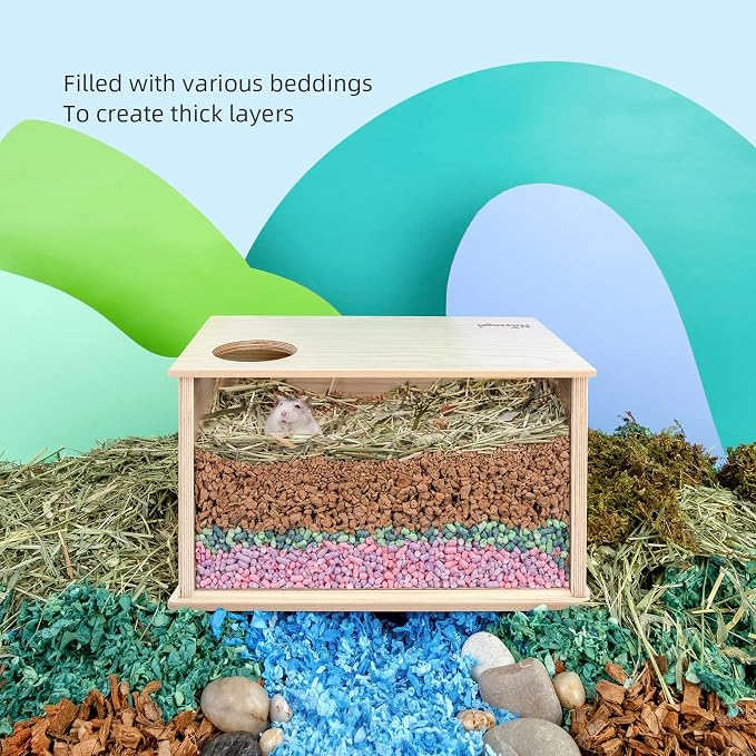 Niteangel Visible Hamster Digging Box for Syrian Dwarf Roborovski Campbell Hamsters Gerbils Mice Lemmings Degus or Other Small-Sized Pets (Burlywood)