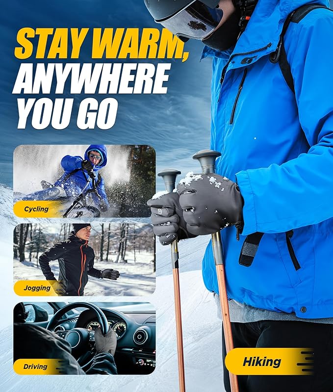 Winter Gloves Men Women Made with 3M Insulation, -20°F GEANI-TEX™ Waterproof Ski Gloves for Cold Weather, 5-Layer Thermal Snow Gloves, 10 Touchscreen Fingers Snowboard gloves for Cycling, Hiking