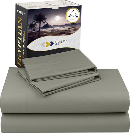 California Design Den King Percale Sheets Set - Certified 100% Egyptian Cotton, Lightweight & Crisp Percale King Bed Sheets Egyptian Cotton Set, Deep Pocket Luxury Bedding (Sage Mist - Grey Tone)