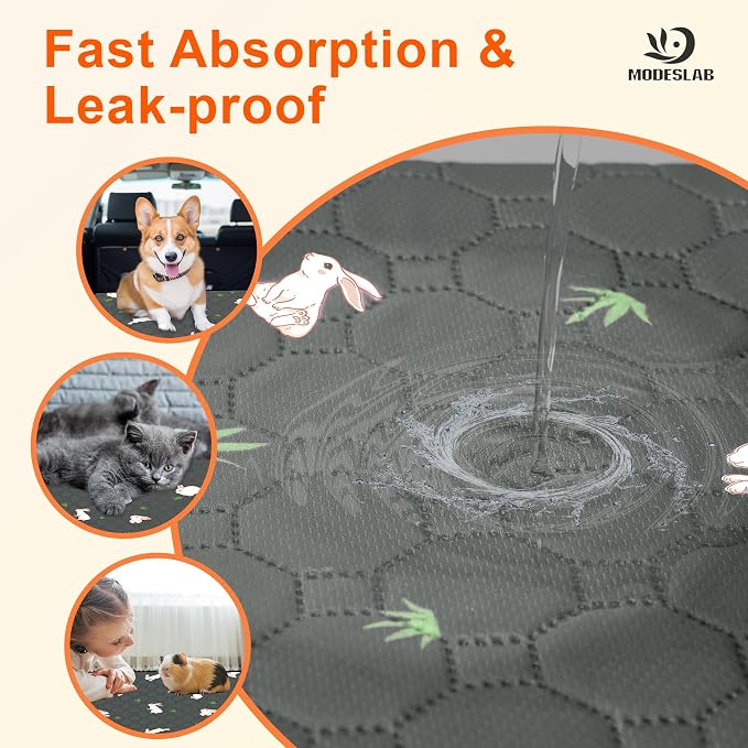 2-Pack Washable Pee Pads for Dogs, 36in x 42in Puppy Traning Pads Leakproof Guinea Pig Cage Liner Rabbit Cage Absorbing Bedding Reusable Anti-Slip Rug Mat for Crate
