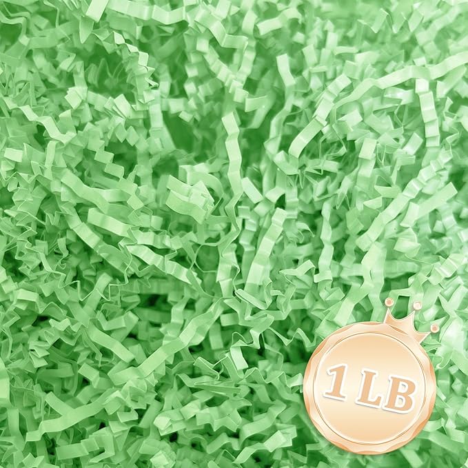Zankubom 1 LB Light Green Crinkle Cut Paper Shred Filler Great for Gift Wrapping, Light Green Basket Fillers, Birthday, Halloween Thanksgiving Christmas Easter Party Decor Filling Supplies