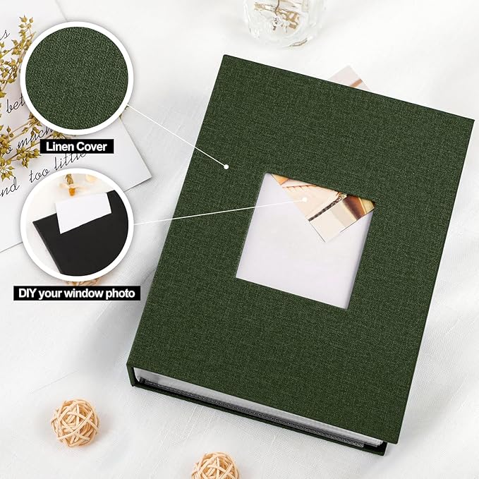 Ywlake Photo Album 4x6 200 Pockets 2 Packs, Linen Photo Albums Holds 200 Horizontal Pictures Only Green