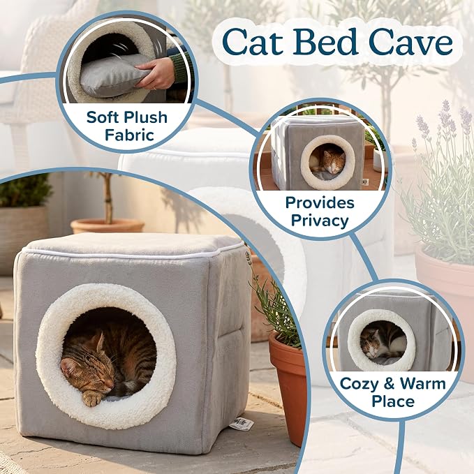 Cat House - Indoor Bed with Removable Foam Cushion - Cat Cave for Puppies, Rabbits, Guinea Pigs, Hedgehogs, and Other Small Animals by PETMAKER (Gray)