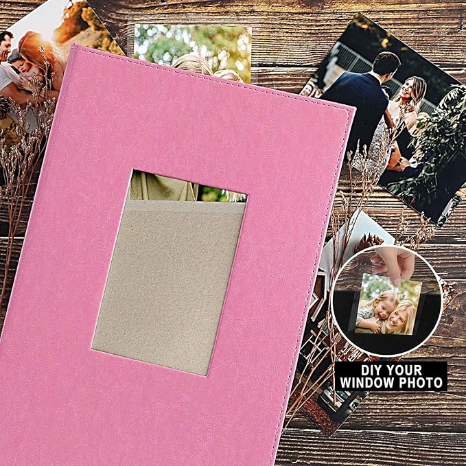 Ywlake Photo Album 4x6 300 Pockets, Leather Photo Albums Holds 300 Horizontal Only Pictures Pink