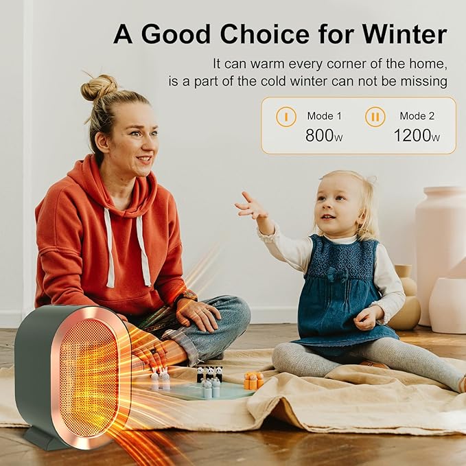 Indoor Electric Portable Space Heater, 1200W Personal Desk Heater, Fast Quiet Heating Ceramic for Large Room,Bedroom and Office Use (White)