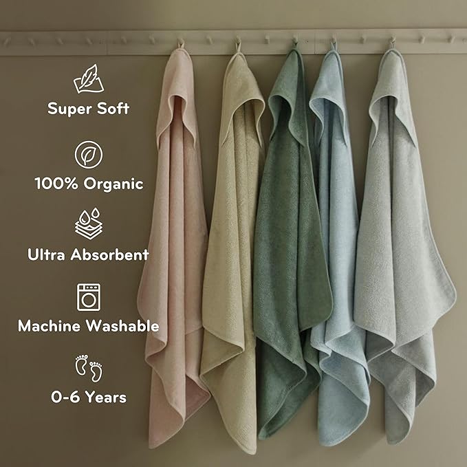 Baby Hooded Towel – Organic Cotton Baby Bath Towels, 32" x 32" Super-Soft and Absorbent Baby Towels for Newborn 2-Pack (Blush/Baby Blue)