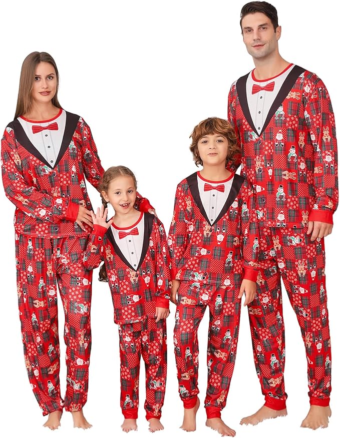 PYAEAS Matching Family Pajamas Sets Christmas PJ's Jammies Holiday Sleepwear Loungewear for Adult Women Men Xmas Outfits