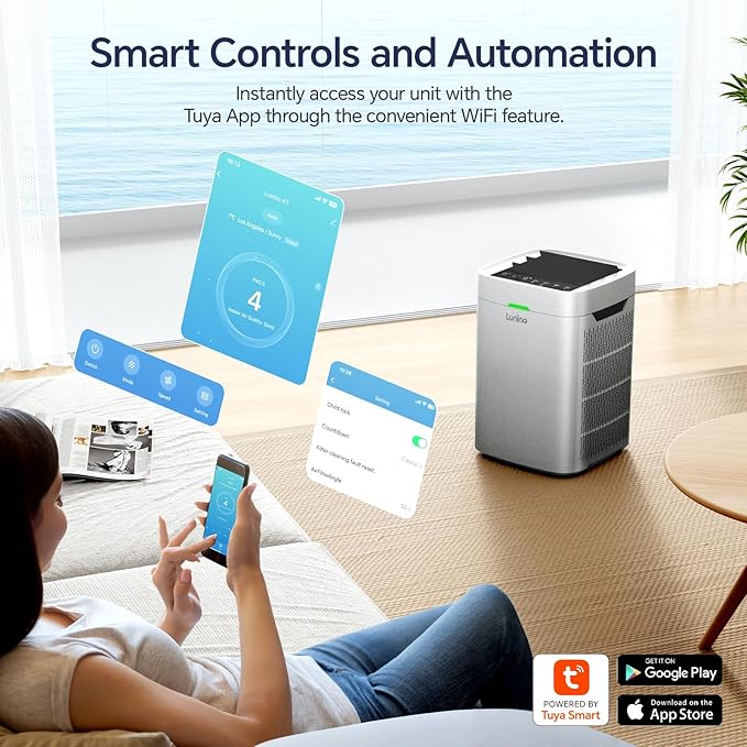 Air Purifiers for Home Large Room Up to 2600 Ft², Double-Sided HEPA Air Purifier with Smart WiFi, Washable Pre-Filter, PM 2.5 Air Quality Monitor, Fan Mode for Pets Hair, Smoke, Pollen, Sliver