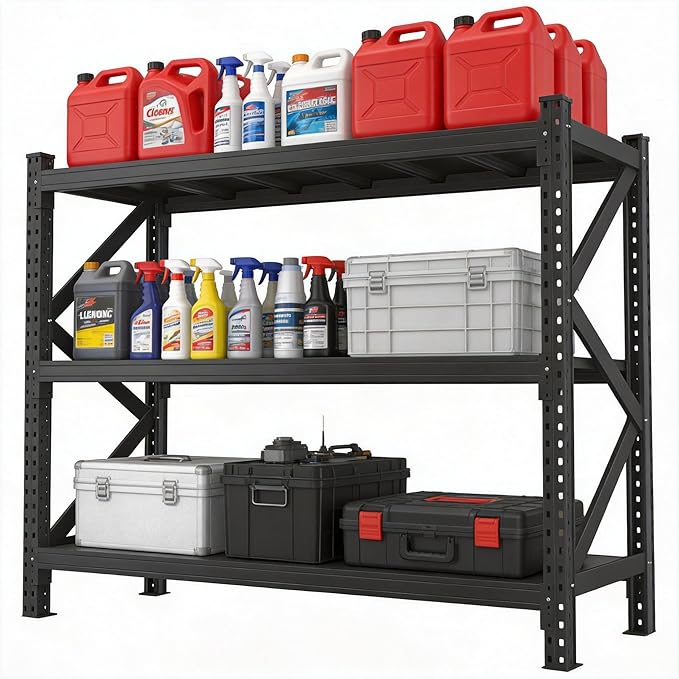 Heavy Duty Metal Garage Shelving Unit,Adjustable Storage Shelves, Steel Shelving, 4500 lbs Capacity, Industrial Shelves for Heavy Tools and Equipment, 63" Wx 19.7" D x 66.9" H