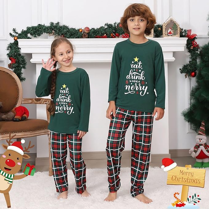 ANGELGGH Matching Christmas Pajamas for Family, Cute Vacation PJs Sets for Couples/Women/Men, Xmas 2 Piece Jammies Sleepwear