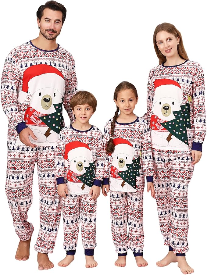 Family Christmas PJs Matching Sets, Cute Holiday Pajamas Printed Top and Pants, Xmas Jammies for Couples/Men/Women