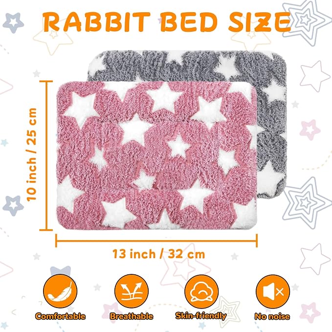 Eilyliafe 2 Pack Rabbit Bunny Bed Soft Guinea Pig Bed Mat Washable Guinea Pig Bunny Pad Reversible Small Animal Bed Cage Liner for Hamster Rat Hedgehog Chinchilla Ferret (13×10 Inch)