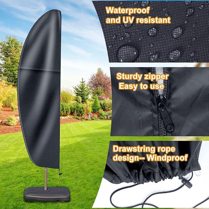 Patio Cantilever Umbrella Covers for Outdoor: Waterproof Offset Umbrella Cover Banana Style with Zipper fits 9FT to 14FT, Dark Grey