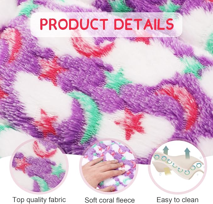 Jetec 3 Pcs Guinea Pig Beds, Fleece Small Animal Mats, Moon, Colorful | 10 x 11 in Soft Double Sided Fleece Pad for Rabbit, Hamster, Chinchilla, Rat, Warm Hideout, Cozy Small Animal Cage Bed
