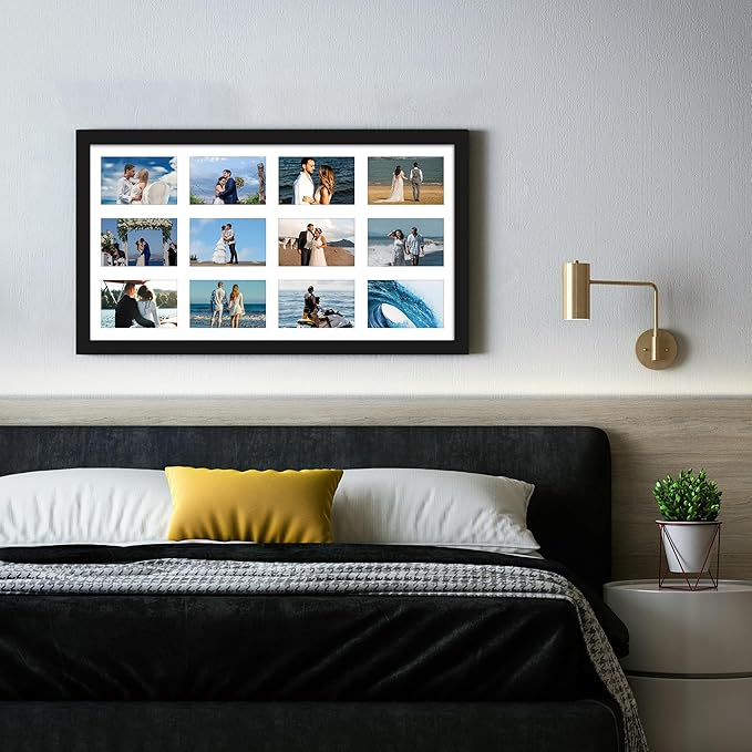 14x26 Collage Picture Frame 4x6 Collage Picture Frame Displays Twelve 4x6 inch Photos Available Horizontal Wall Mounting Display and Vertical Black
