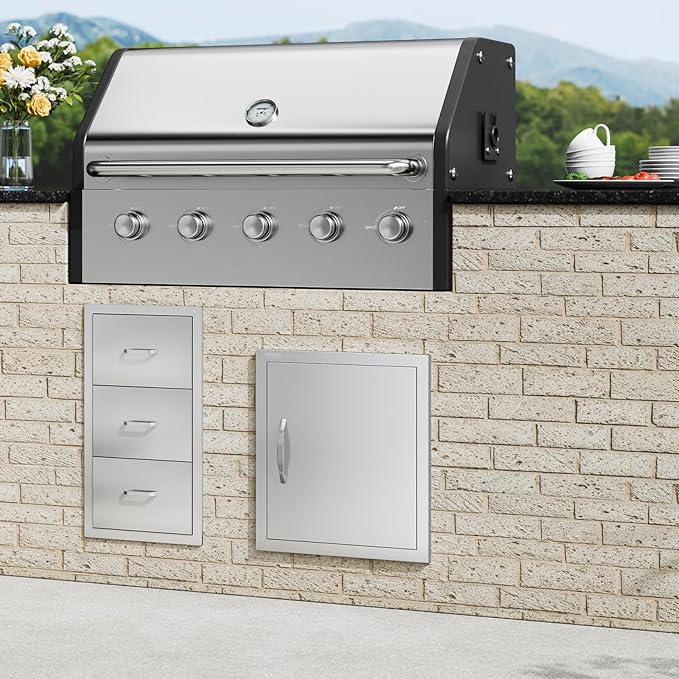 VEVOR BBQ Access Door - 18W x 20H Inch Stainless Steel Vertical Door for Grilling Station