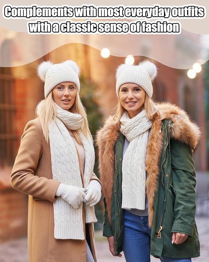 Geyoga 6 Pcs Winter Warm Fleece Knit Hat Long Scarf Touchscreen Gloves Ear Muffs Socks Sets, Winter Warm Gifts for Women