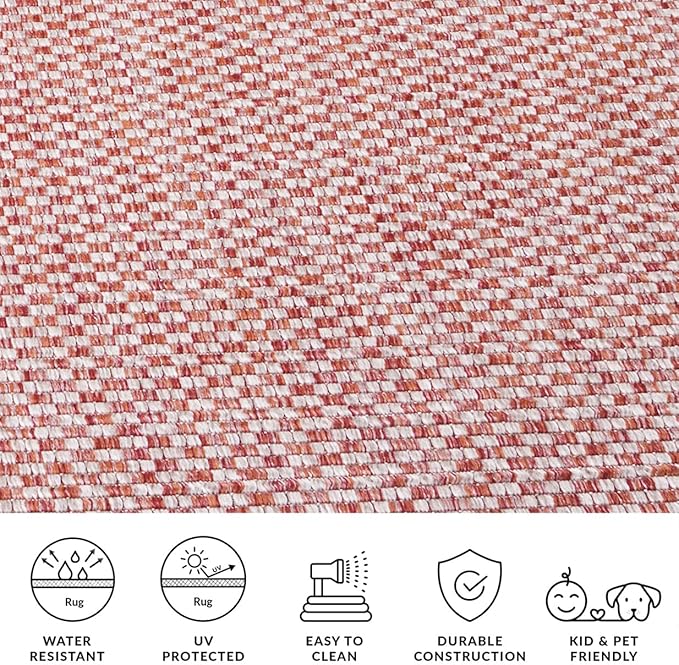 SAFAVIEH Washable Rug Outdoor Courtyard Collection - 6'7" Square, Rust & Light Grey, Non-Shedding & Easy Cleaning, Ideal for Patio, Backyard, Mudroom (CY8653-36521)