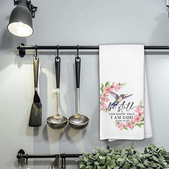 Be Still and Know That I Am God Kitchen Towels, Christian Bird Gifts for Women, Bird Decor Dish Towels for Kitchen, Christian Hummingbird Decor Bible Verse Decorative Hand Towel