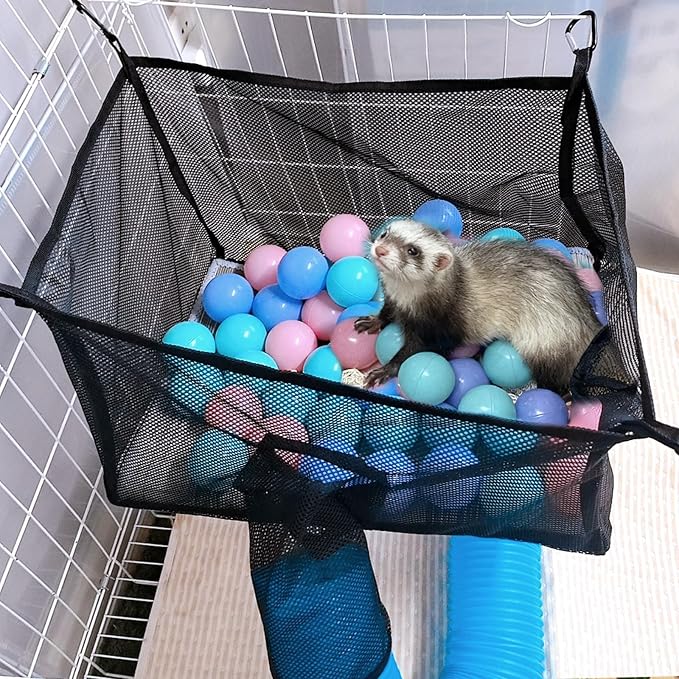 kathson Ferret Ball Pit Hammock for Cage Hanging Bed Playpen Toy Box | Ferret Hammock Compatible with Tunnel System,Guinea Pig Hammocks Hideout Enrichment Toy for Hamster Chinchilla Rat