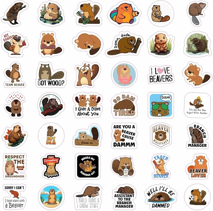 Beaver Stickers for Water Bottle and Laptop - Nature Party Supplies & Decorations, Waterproof Vinyl Animal Decals, Cute Beaver Stickers Laptop Decals, Gifts for Women & Men