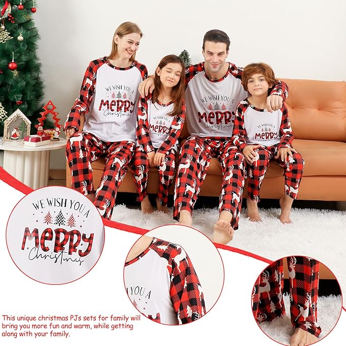 Family Christmas PJs Matching Sets, Cute Holiday Pajamas Printed Top and Pants, Xmas Jammies for Couples/Men/Women