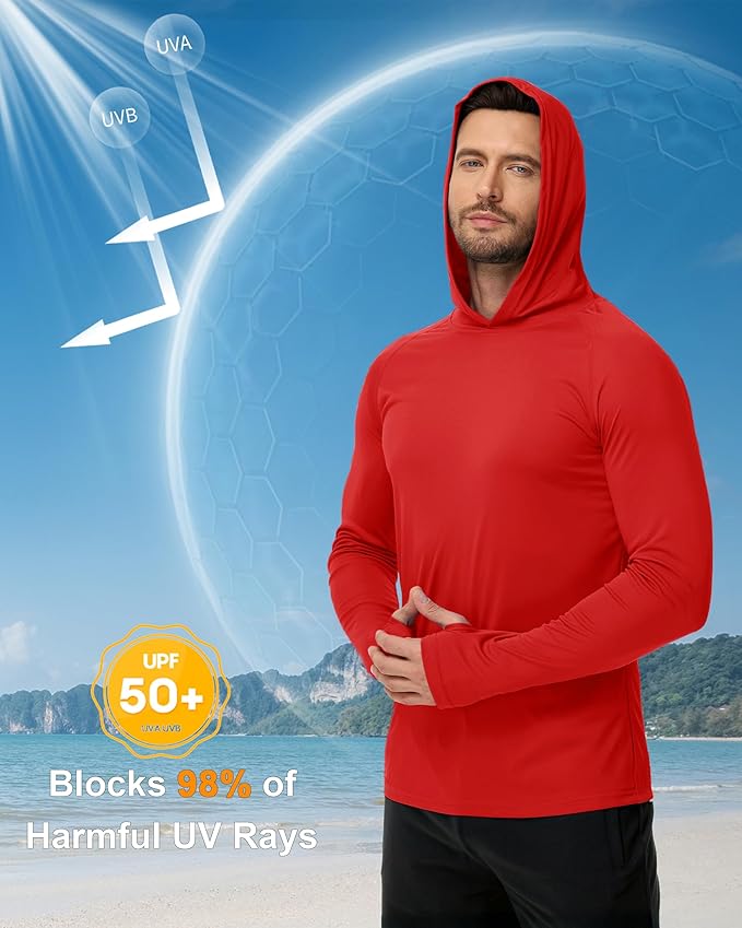 Boladeci Men's UPF 50+ Sun Protection Lightweight Hoodie Shirts Long Sleeve Fishing Shirt SPF UV Hiking Swim