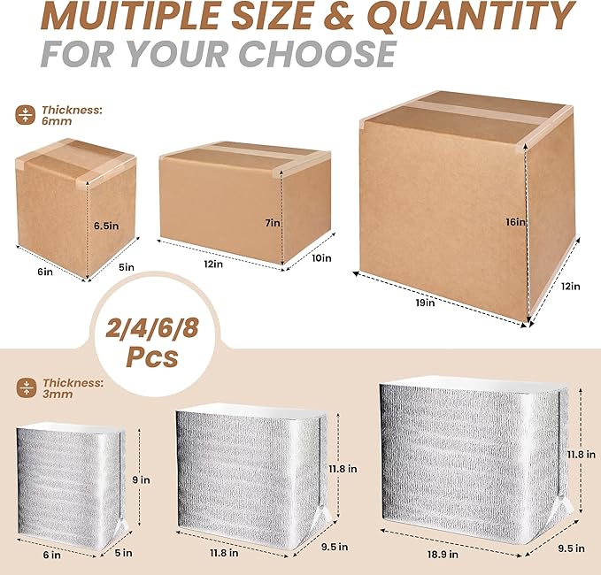 Simple deluxe 6 Pack Insulated Shipping Boxes with Aluminum Foil Liner,Thermal Insulation Cold Pack Shipping Boxes for Frozen, Reusable Styrofoam Cooler Box, Small Mailing Box, 12''x10''x7''