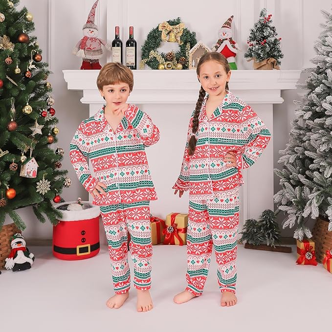 ANGELGGH Family Christmas PJs Matching Sets 2 Pcs Festival Party Pajamas Holiday Warm Sleepwear Couples Button Loungewear
