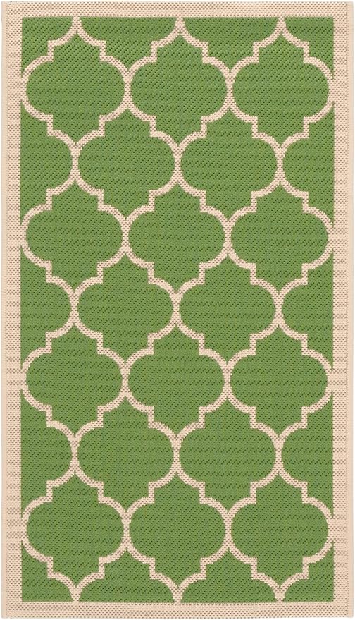 SAFAVIEH Washable Rug Outdoor Courtyard Collection - 2' x 3'7", Green & Beige, Non-Shedding & Easy Cleaning, Ideal for Patio, Front Door, Entryway, Doormat (CY6914-244)