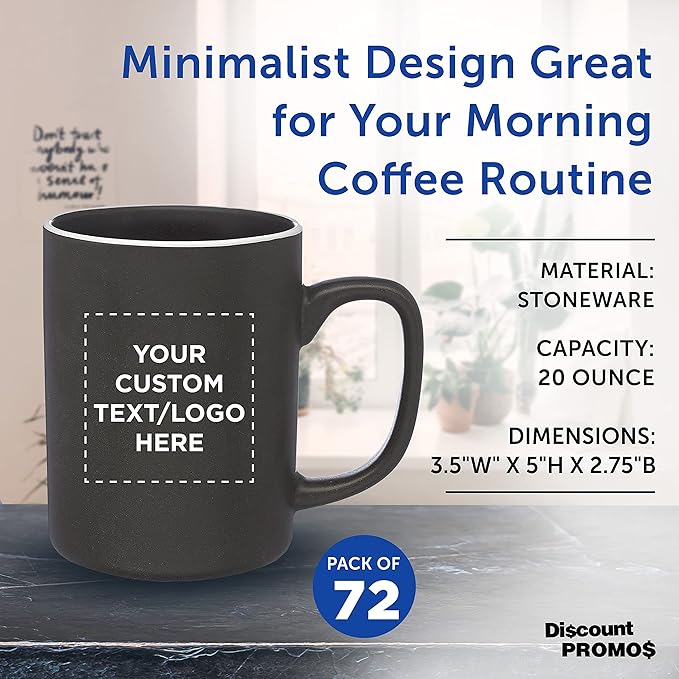 Custom El Grande Matte Ceramic Mugs 20 oz. Set of 72, Personalized Bulk Pack - Perfect for Tea, Espresso, Cappuccino, Hot Cocoa - Charcoal