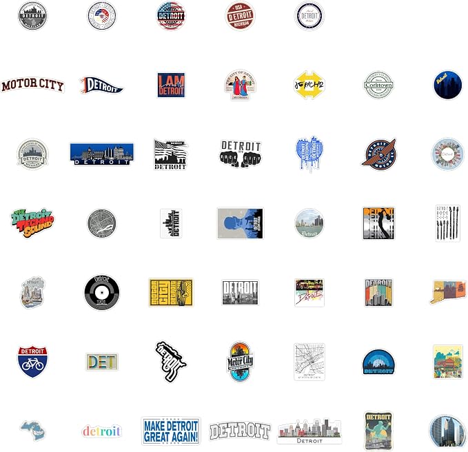 100Pcs Detroit Stickers for Water Bottle and Laptop - Detroit Party Supplies & Decorations, Waterproof Vinyl Decals, City and Landmark Stickers, Gifts for Women & Men
