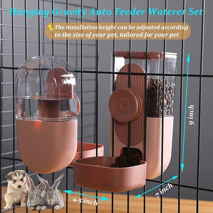 Rabbit Water Dispenser,Bunny Food Bowl,Ferret Feeders Water Bottle for Cage | Hanging Auto Ferret Food Water Dispenser, Auto Gravity Pet Feeder and Waterer Set, Cage Cat Food Bowl Dog Feeding Station
